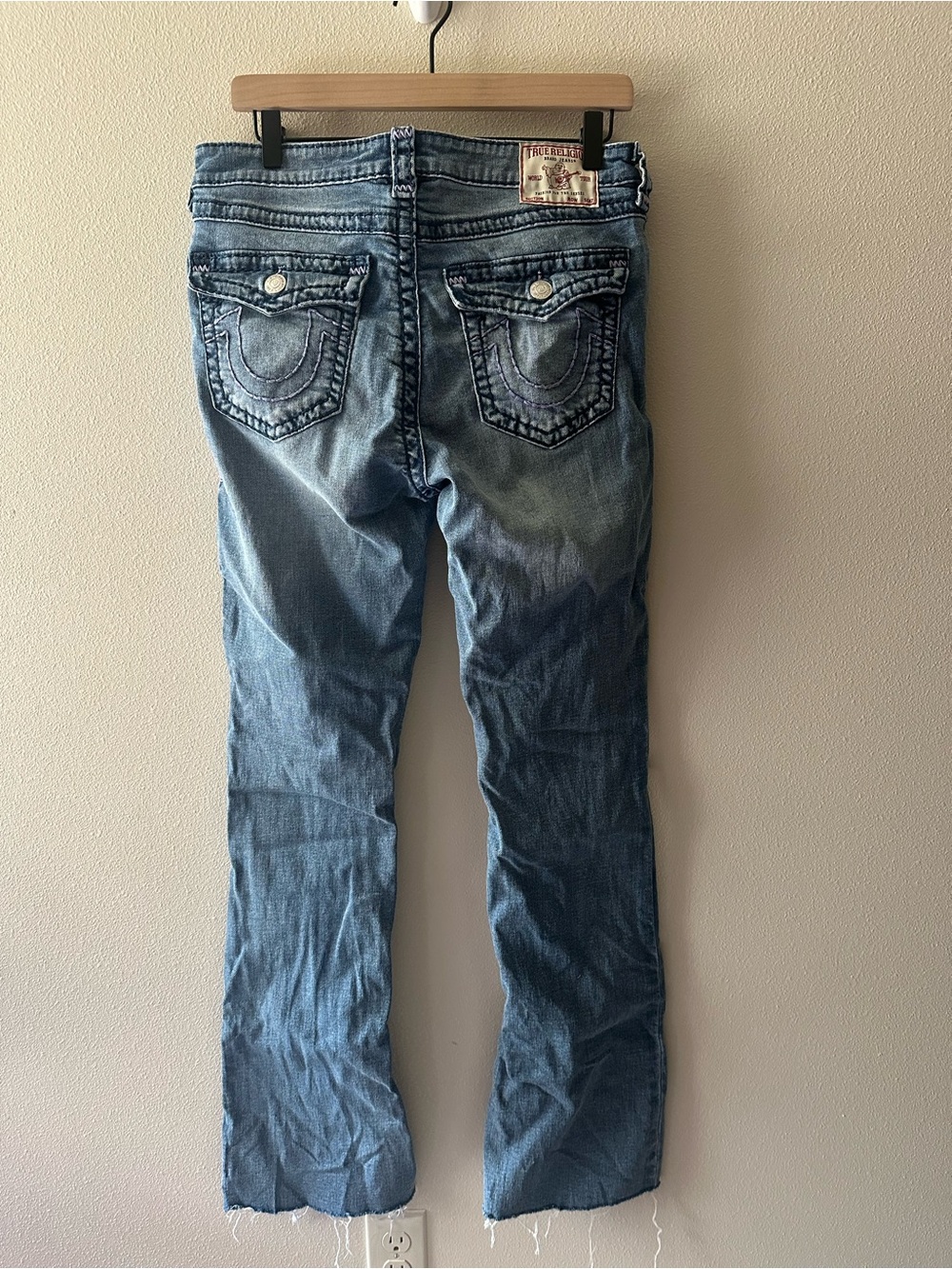 True Religion Becca Super T Stitch Water Dock Bootcut Jeans purple stitch sz 30 - Picture 10 of 11